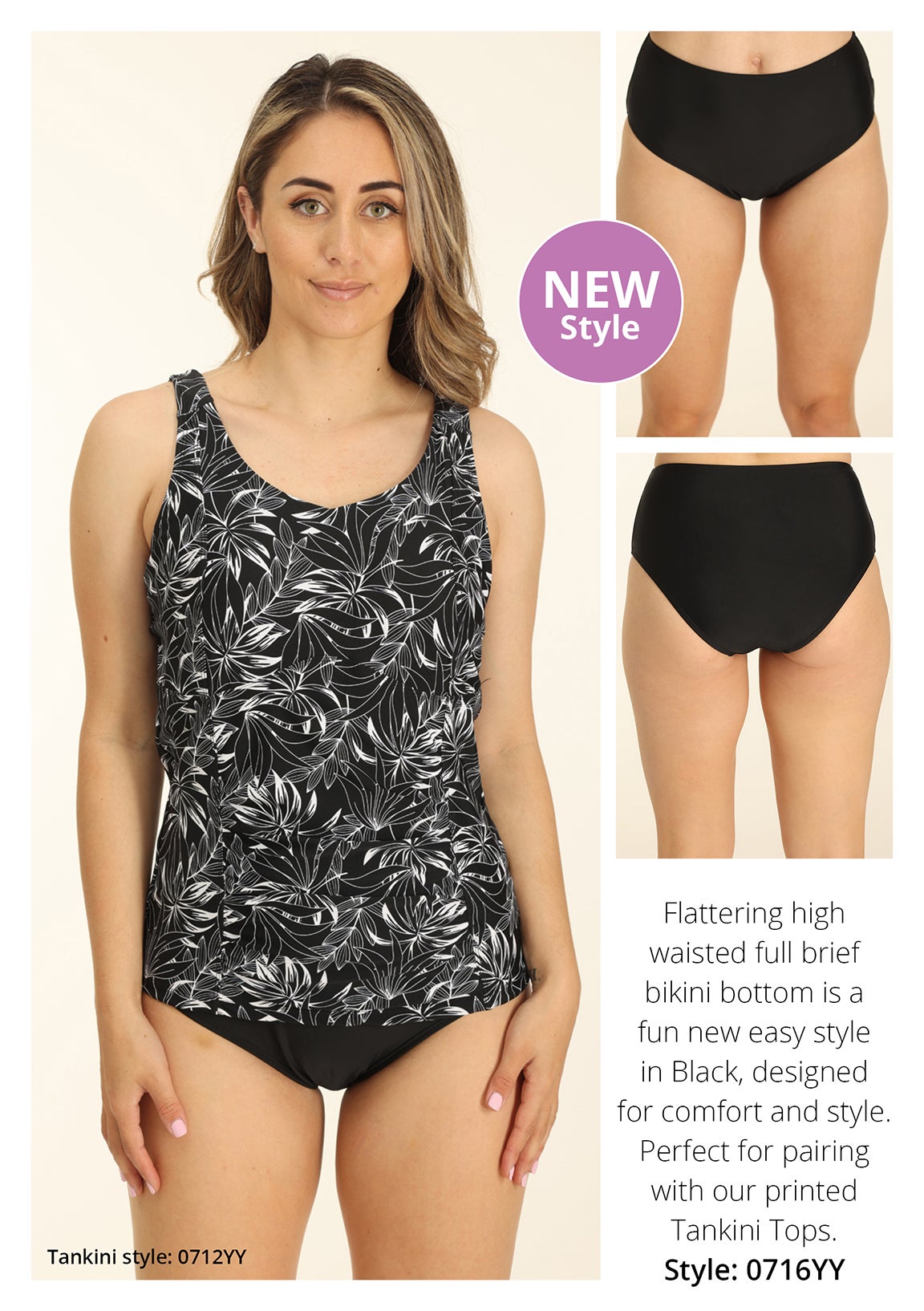 High Waist Swim Bikini Bottom in Black Caroline Eve