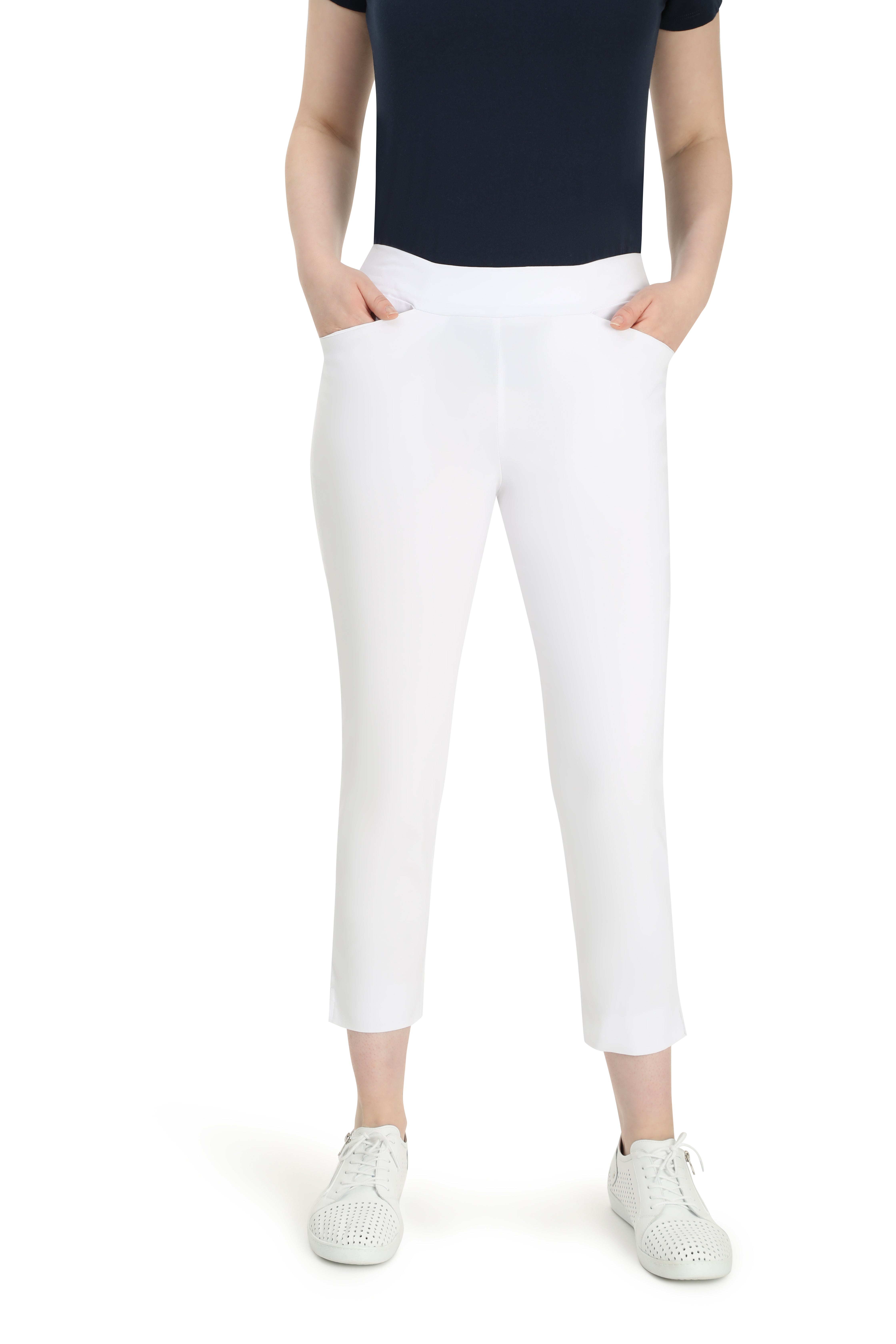 White Fringe Straight Leg Capris: Women's White Cotton Capri PantsPlatt  Designs