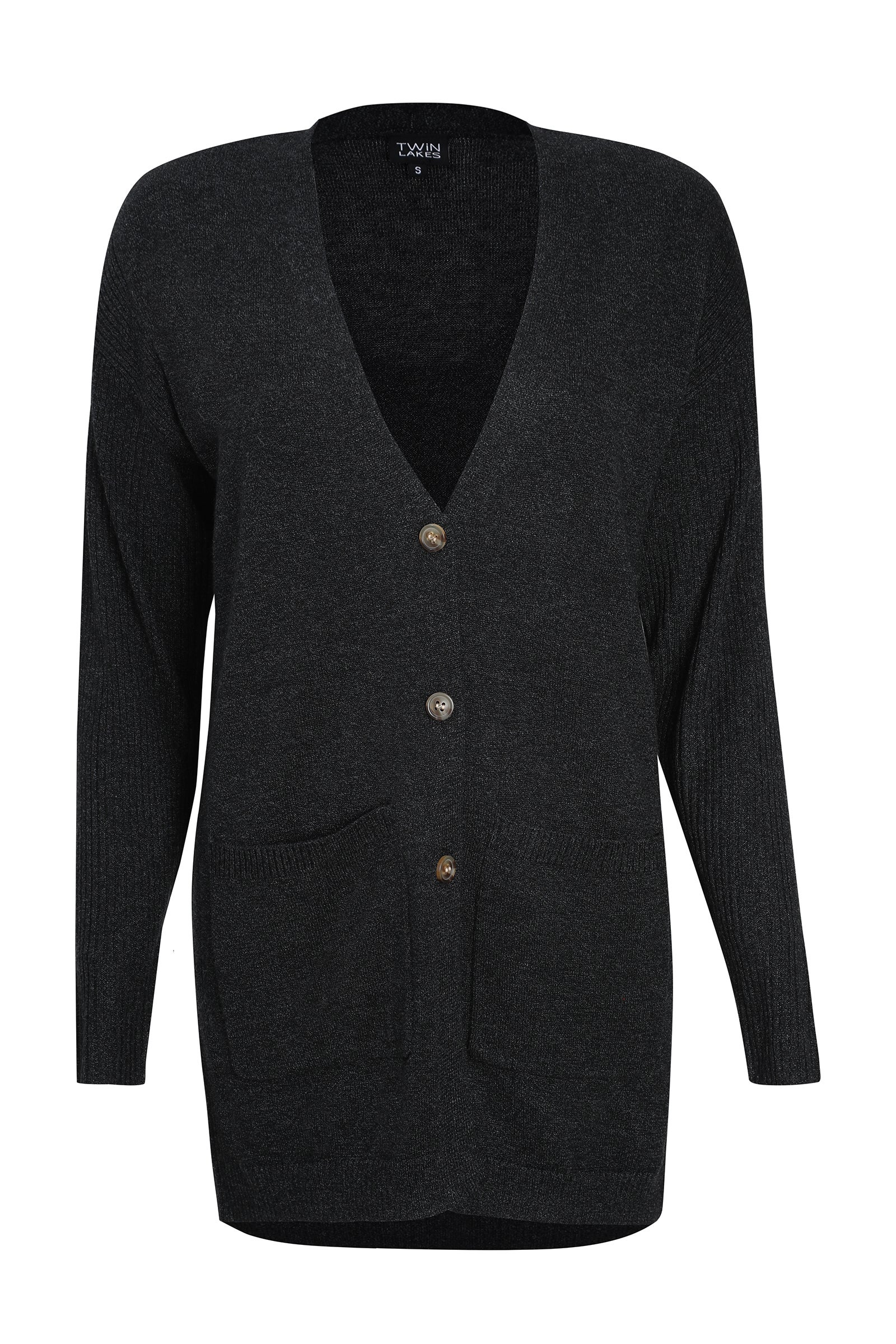 Fine Cozy Knitwear Cardigan 3 Button in Grey | Caroline Eve