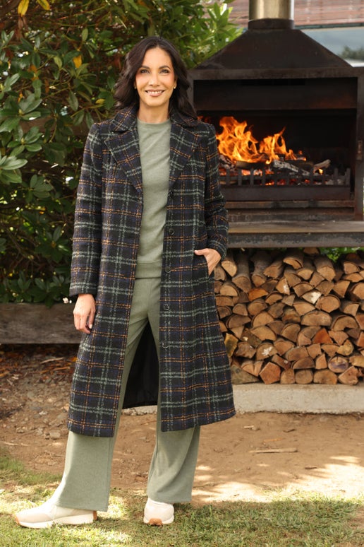 Textured Check Coat in Multi | Caroline Eve