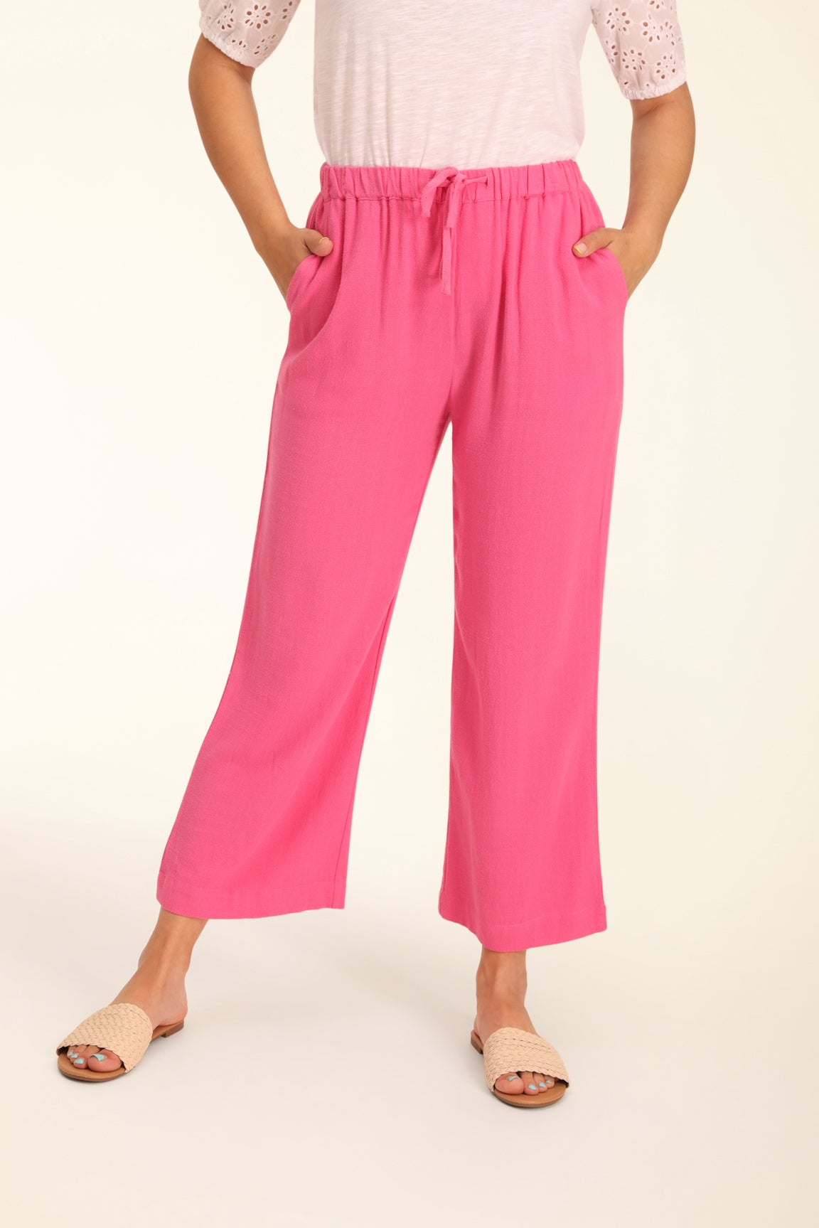 Viscose Linen Blend Crop Pant in Pink