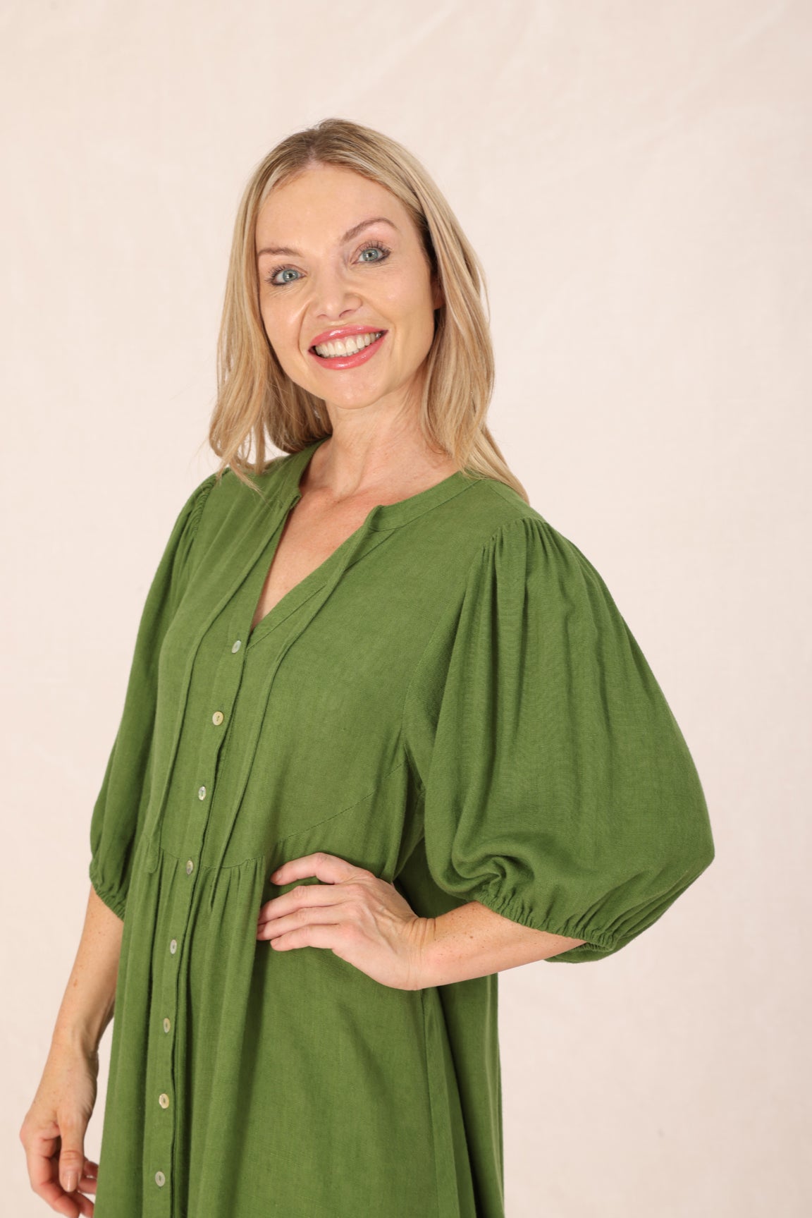 Rayon Linen Dress in Green
