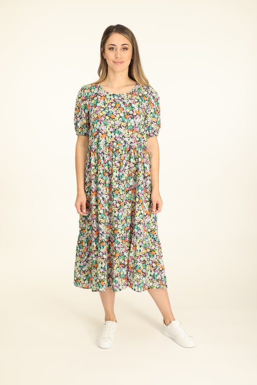 Printed Rayon Cotton Dress in Multi | Caroline Eve