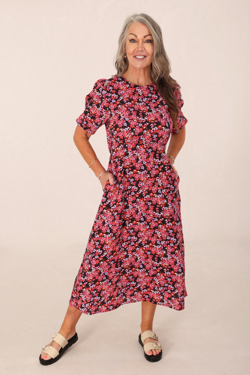 open lace back dress Mother Of The Bride Red Floral Midi Dress main image 0