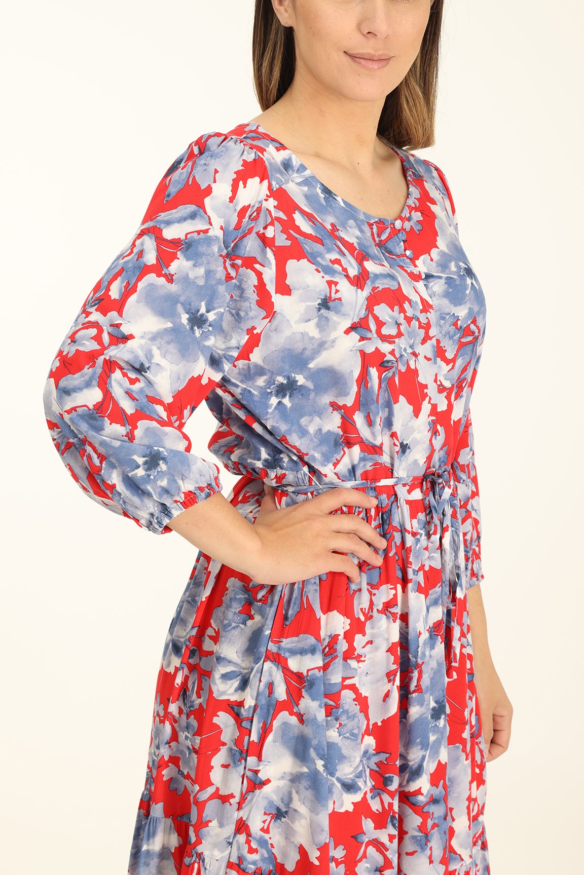 strapless open back dress Red Blue Floral Suit Set – DIMPLE DESIGN STUDIO main image 0