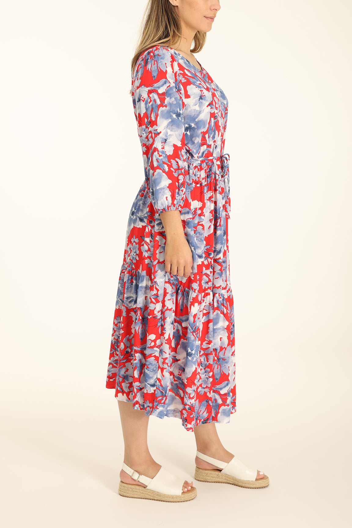 Printed Rayon Dress in Red | Caroline Eve