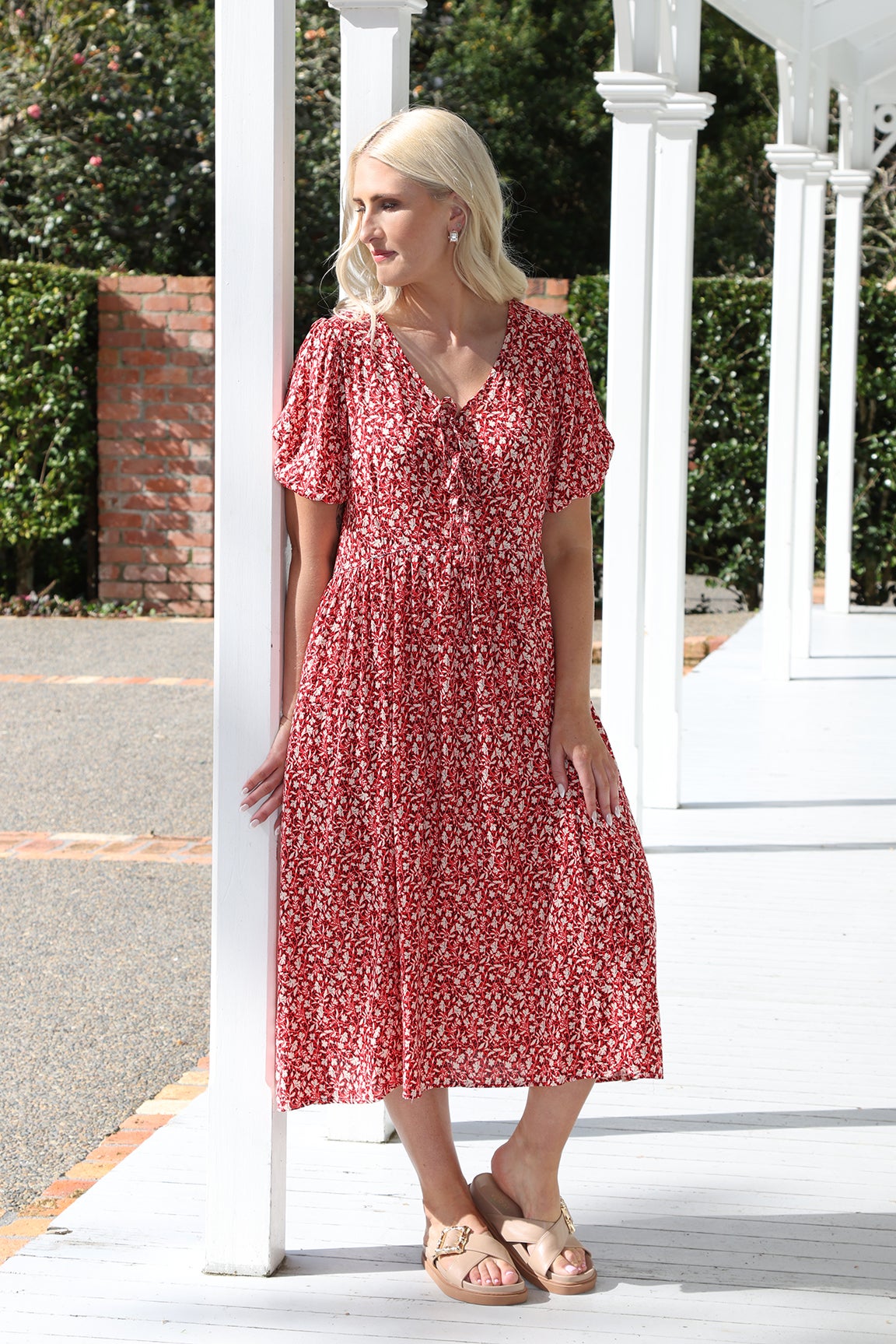 open lace back dress Caroline Short Sleeve Midi Dress main image 0