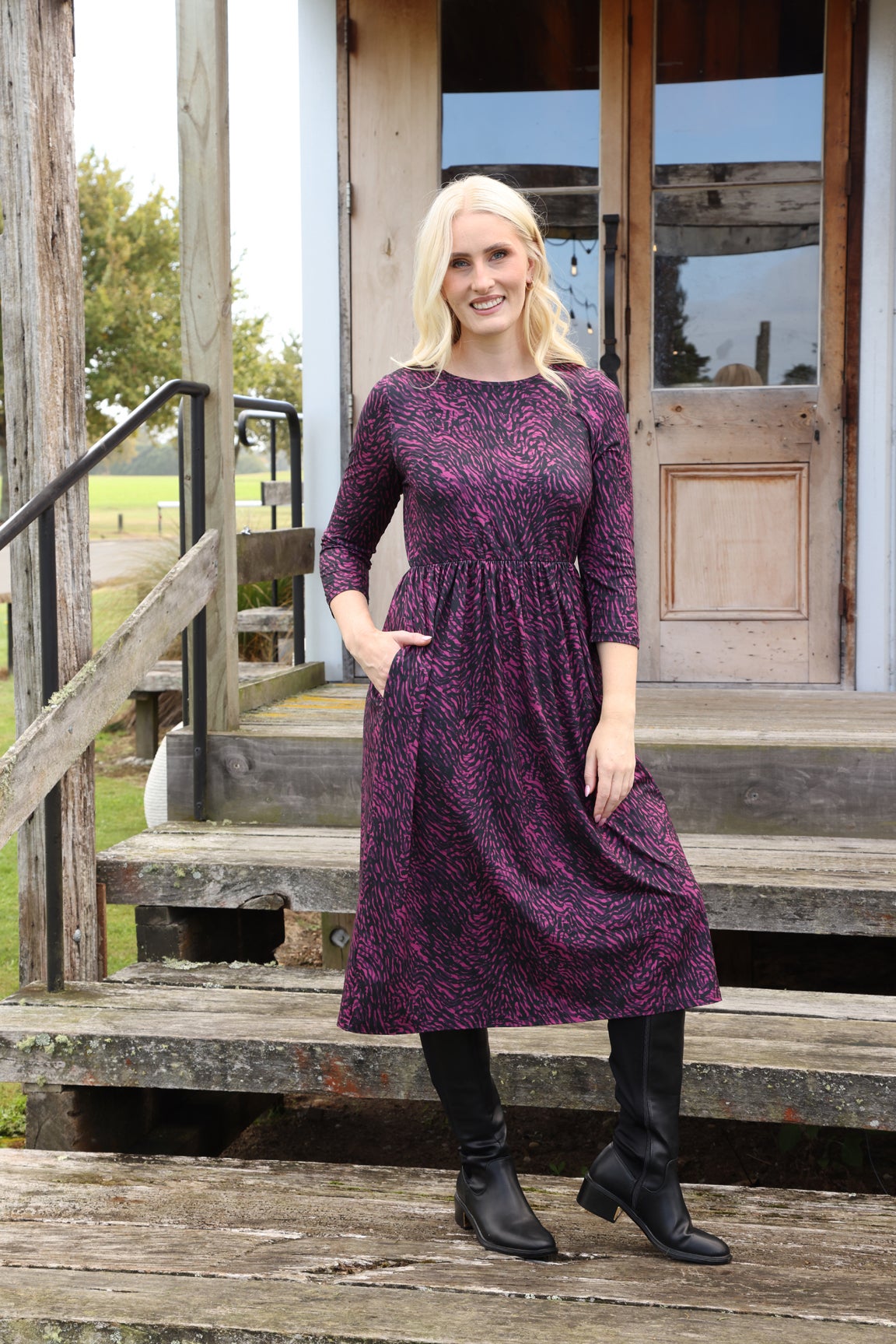 black knit midi dress with sleeves Massey Black Knit Midi Dress | Women's Clothing
