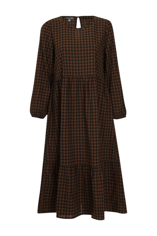Gingham Check Dress in Brown | Caroline Eve