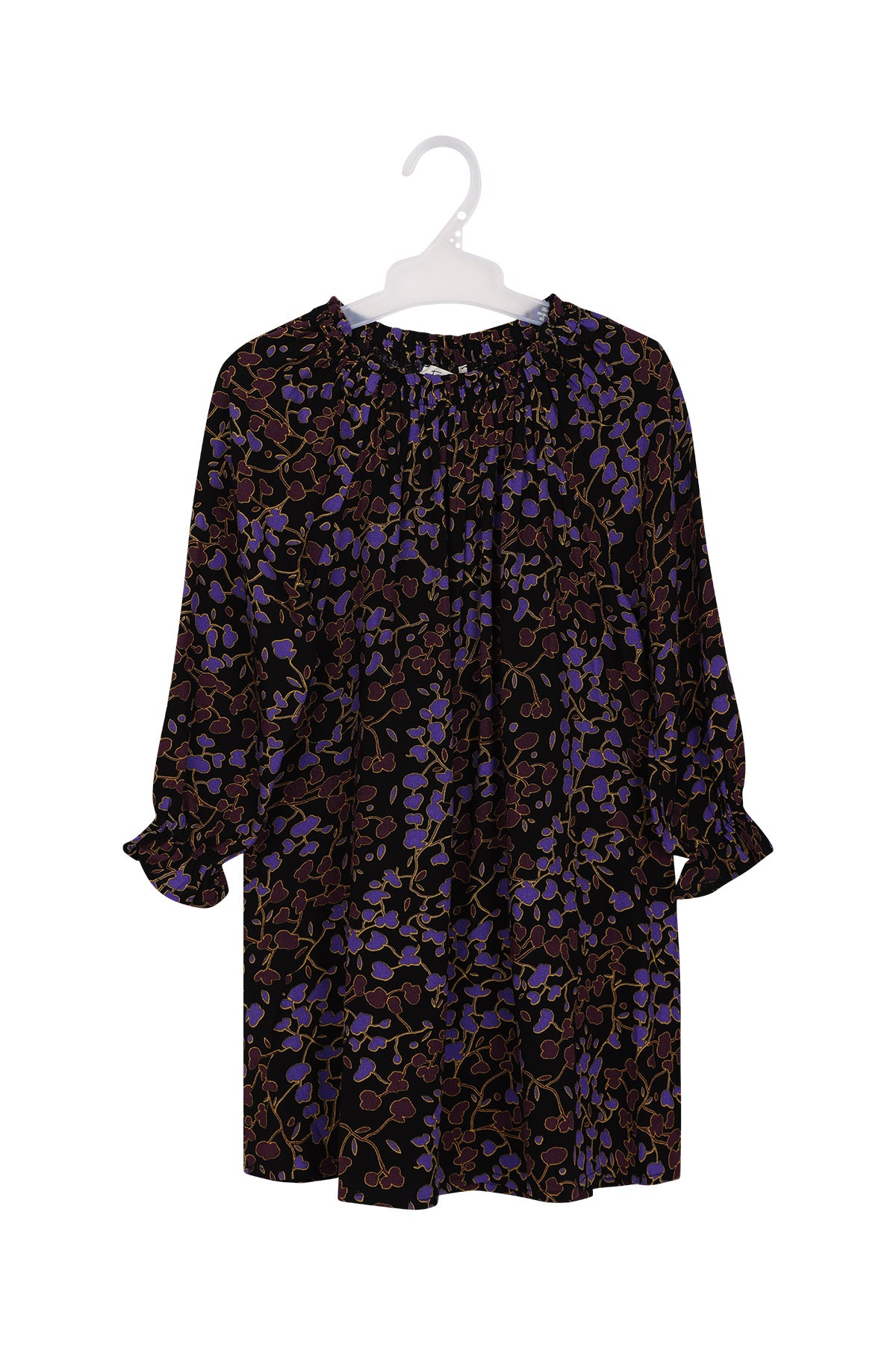 purple floral print high neck raglan sleeve dress Wisteria Lilac Raglan Dress One Hundred Stars USA