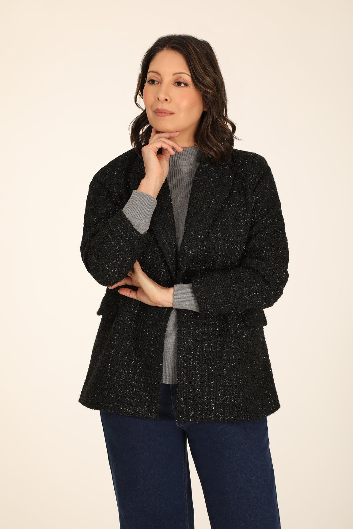 Woven Boucle Jacket in Black