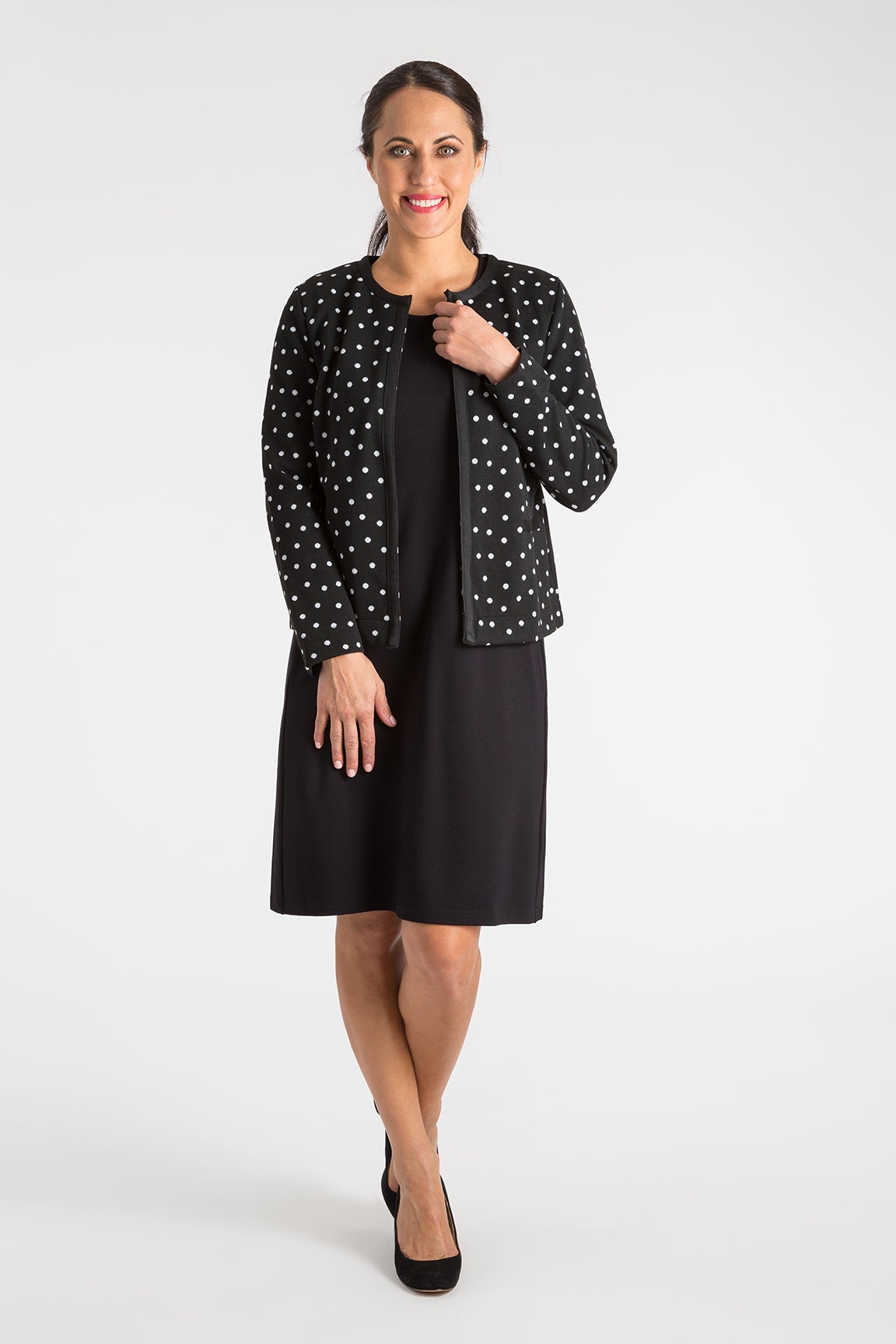 black and white spotted jacket