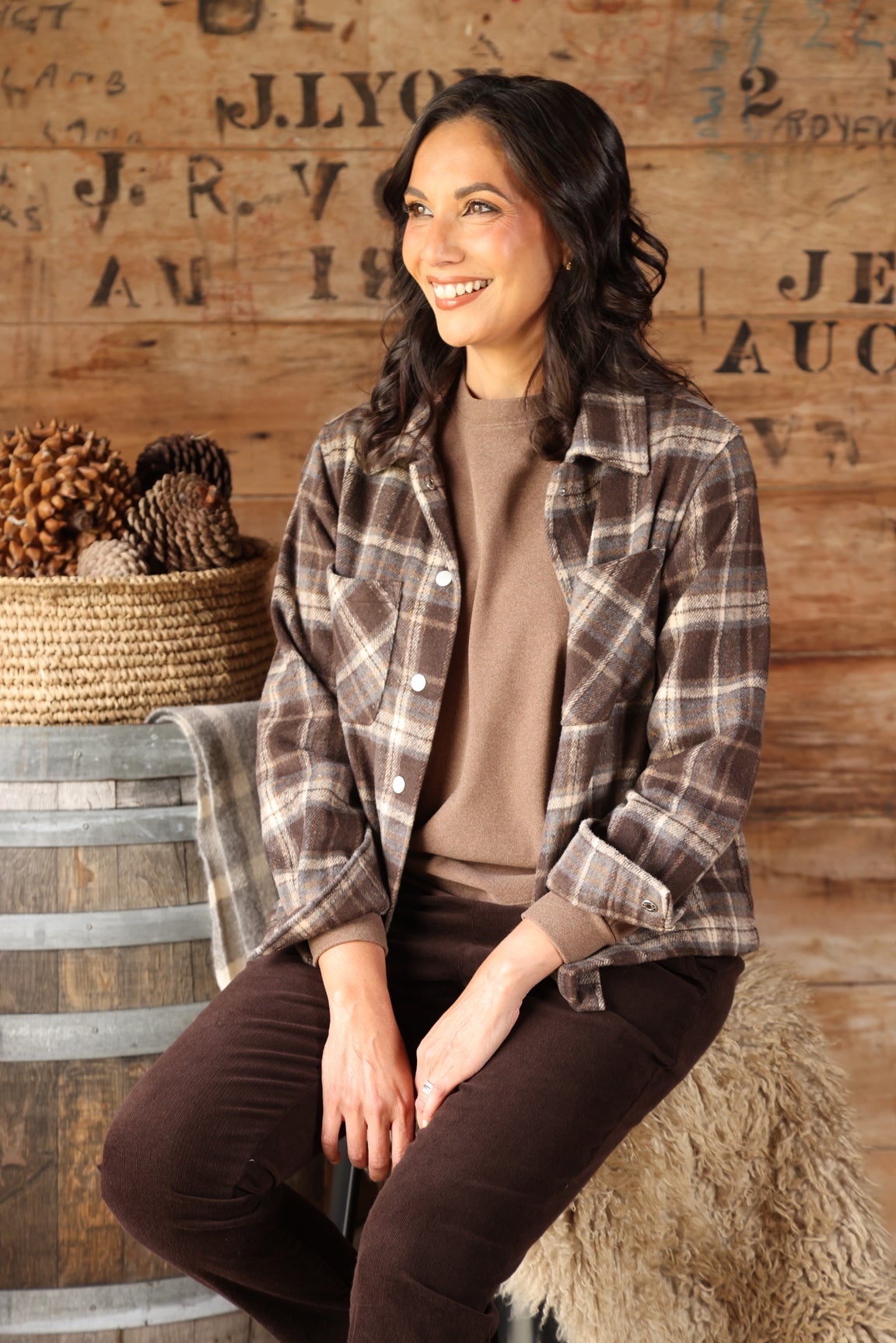 Brushed Check Jacket in Brown | Caroline Eve