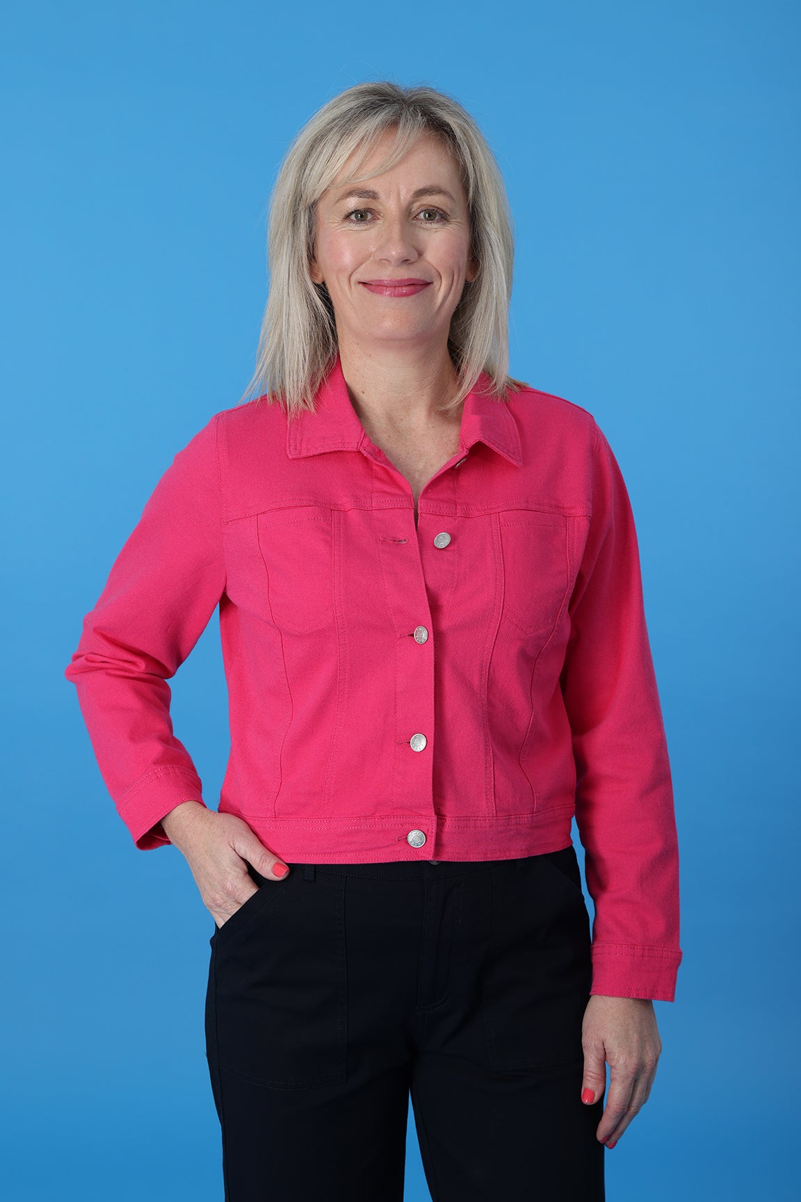 Coloured Denim Jacket in Pink Caroline Eve
