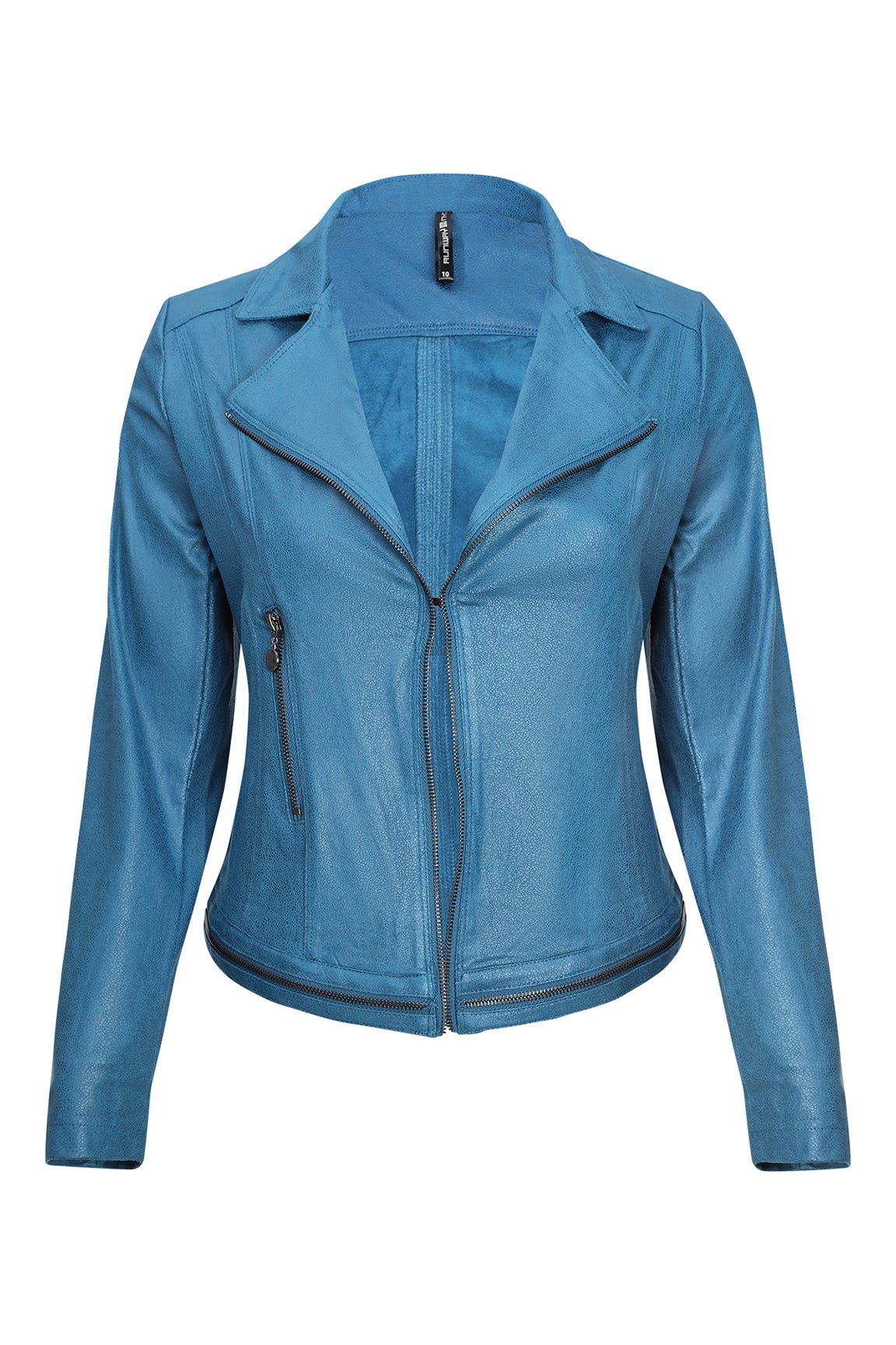 blue leather look jacket