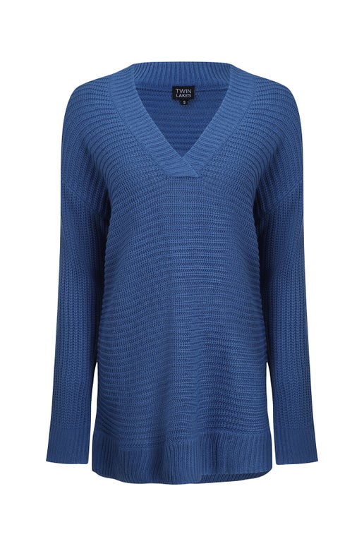 Acrylic Rib Knitwear Jersey in Blue Caroline Eve