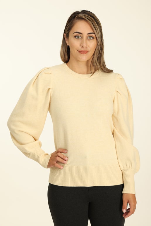 Luxe Knitwear Puff Sleeve Jersey in Natural | Caroline Eve