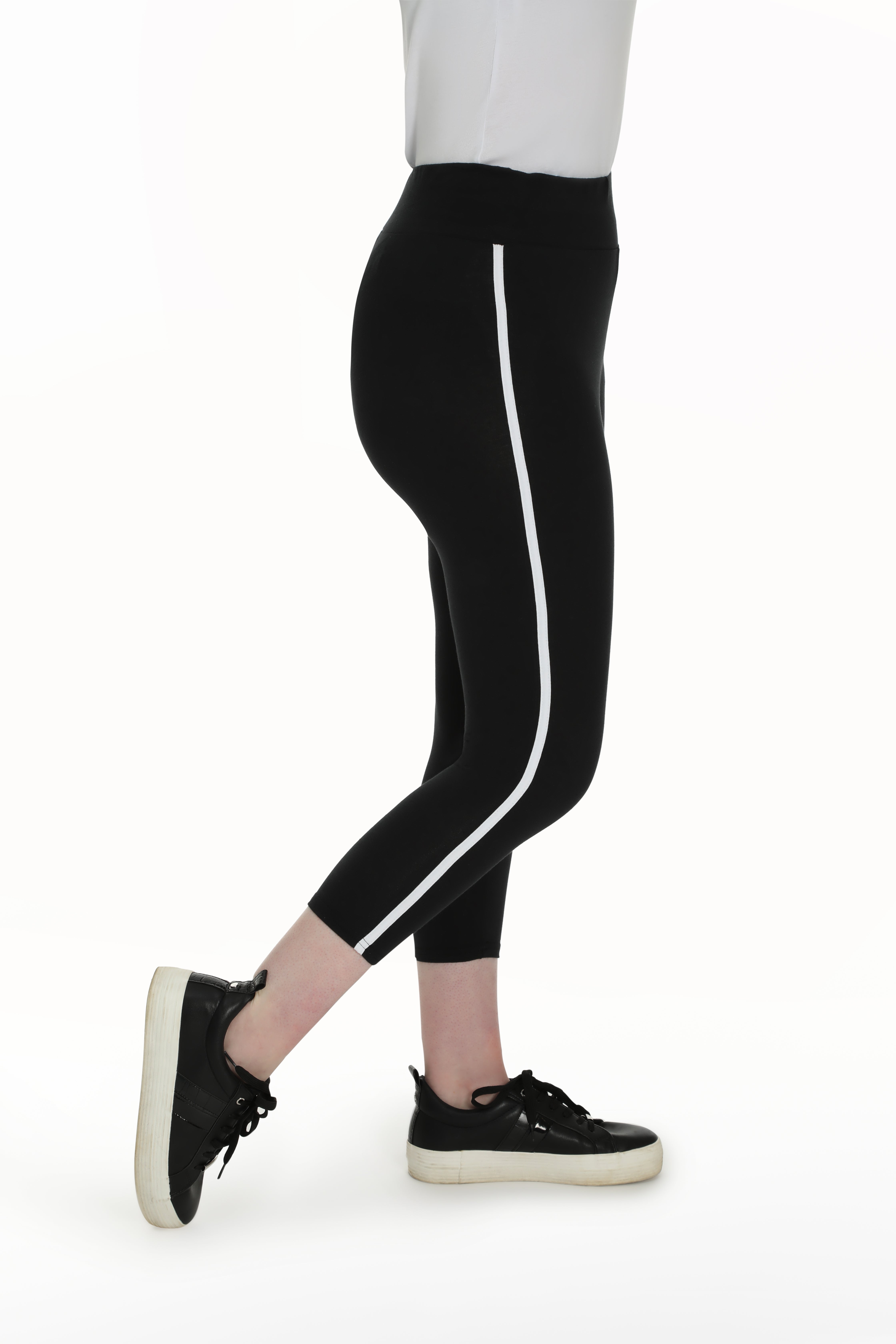 Cotton Elastane Knit Mid Calf Legging in Black