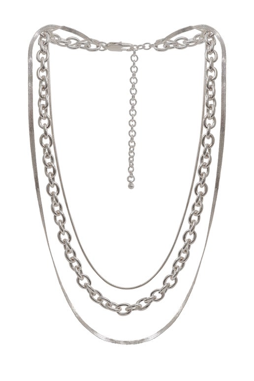 Eliza Gracious Triple Layer Oval Chain Link Metal Necklace Silver main image 0