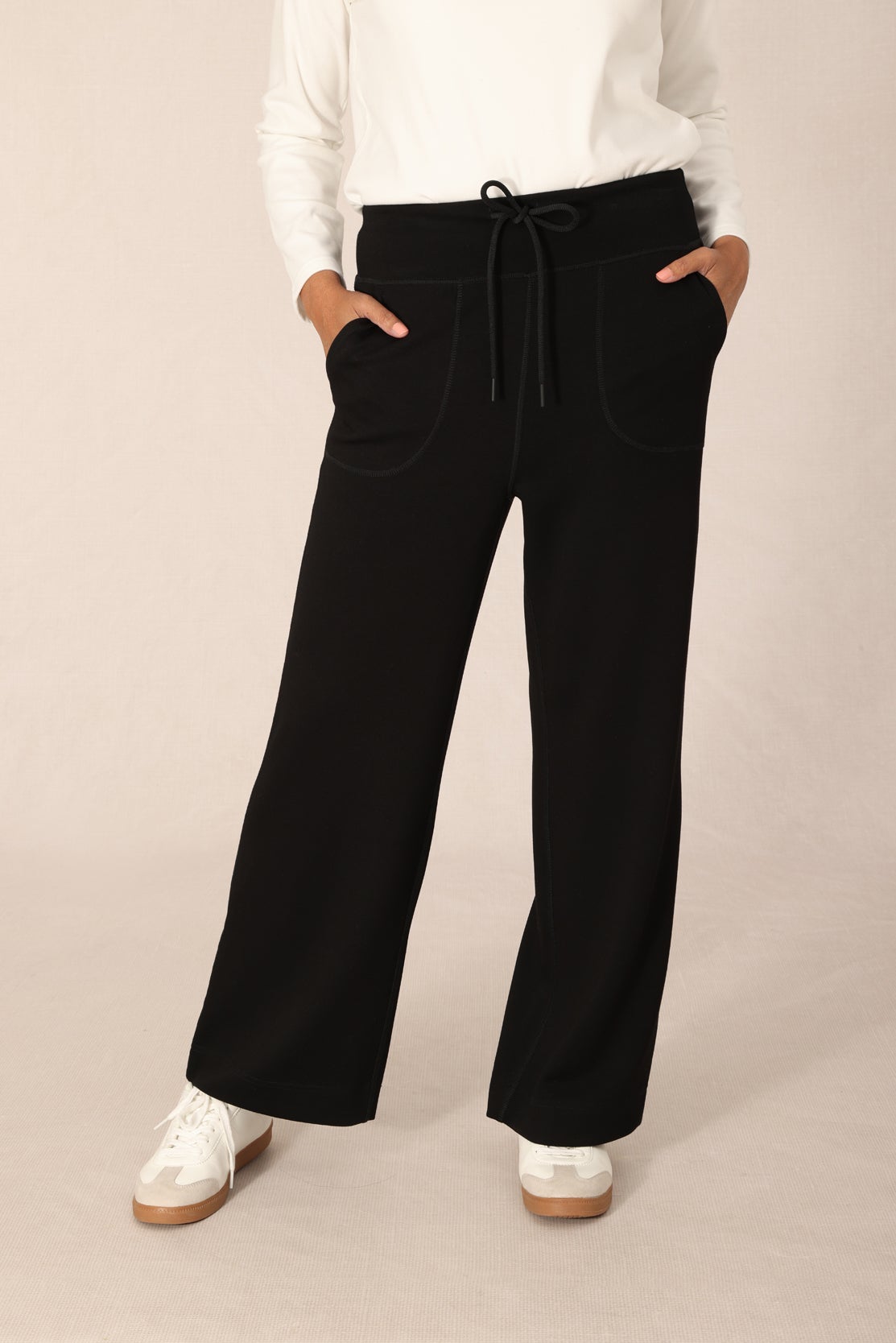 Specialty Wide Leg Drawcord Pant in Black | Caroline Eve