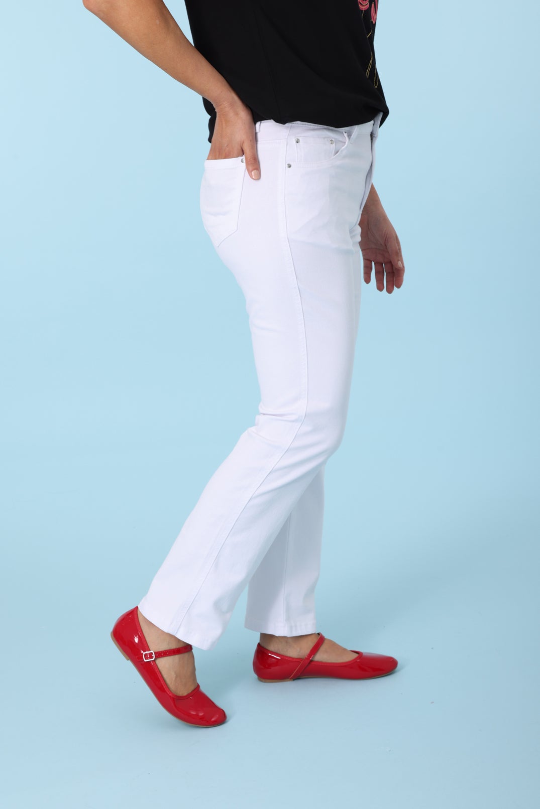 Coloured Denim Straight Leg Regular Jean in White Caroline Eve