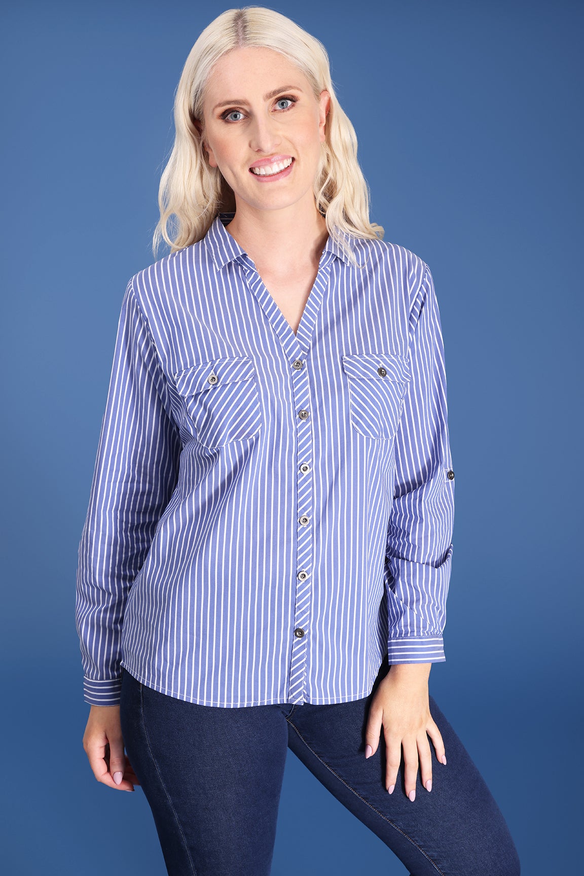 Stretch cotton button up deals shirt