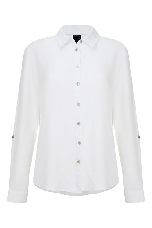Viscose Linen Blend Shirt in White | Caroline Eve