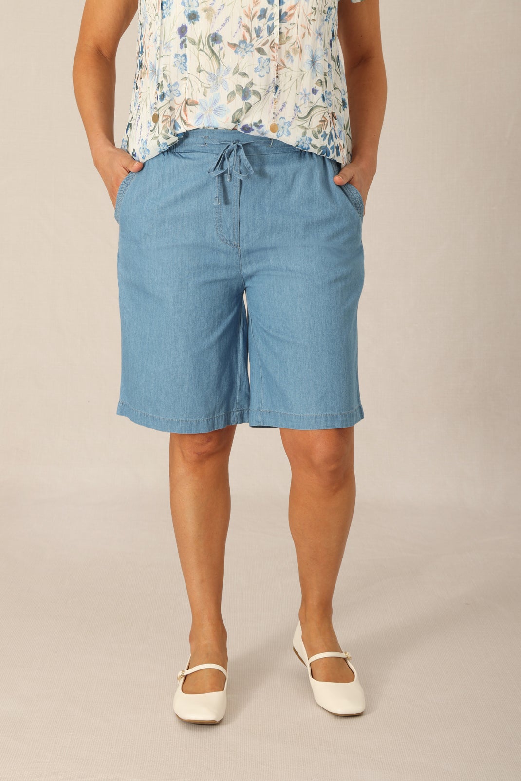 Cotton Chambray Shorts in Blue Caroline Eve