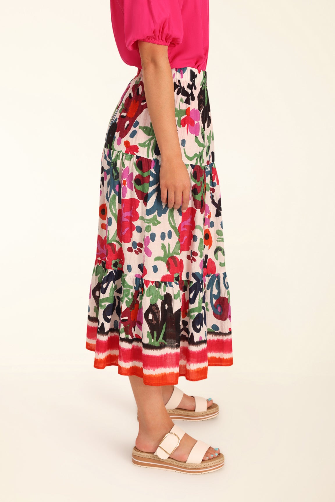 Printed Rayon Cotton Skirt in Multi | Caroline Eve