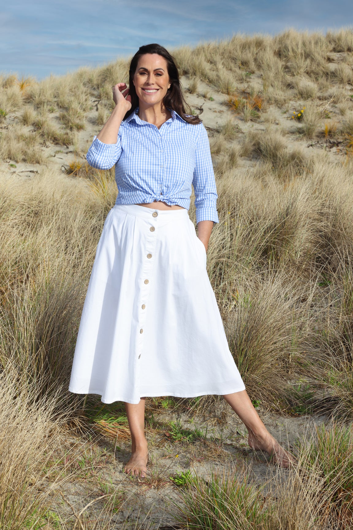 Cotton Rich Stretch Skirt in White