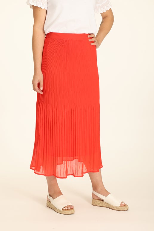 Plain Yoryu Chiffon Pleat Mid Skirt in Coral Caroline Eve