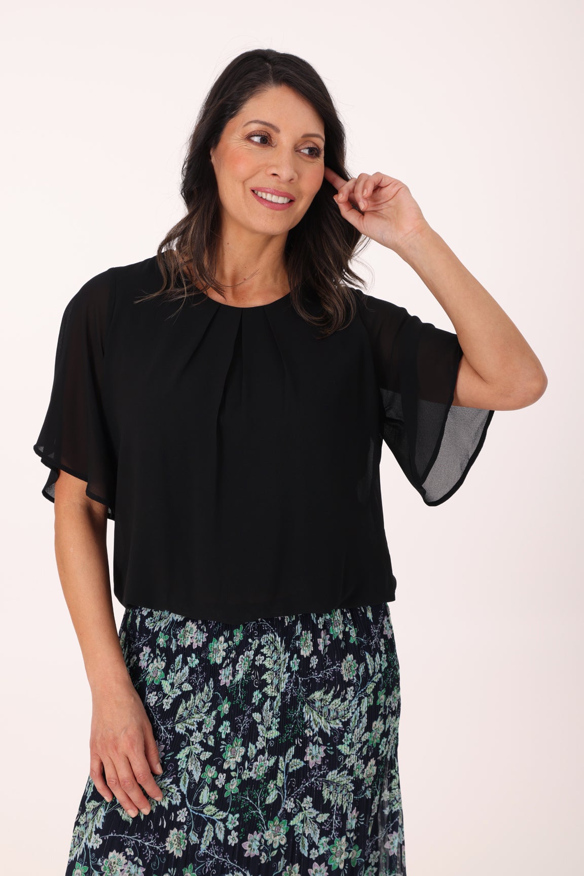 Plain Chiffon Top in Black | Caroline Eve