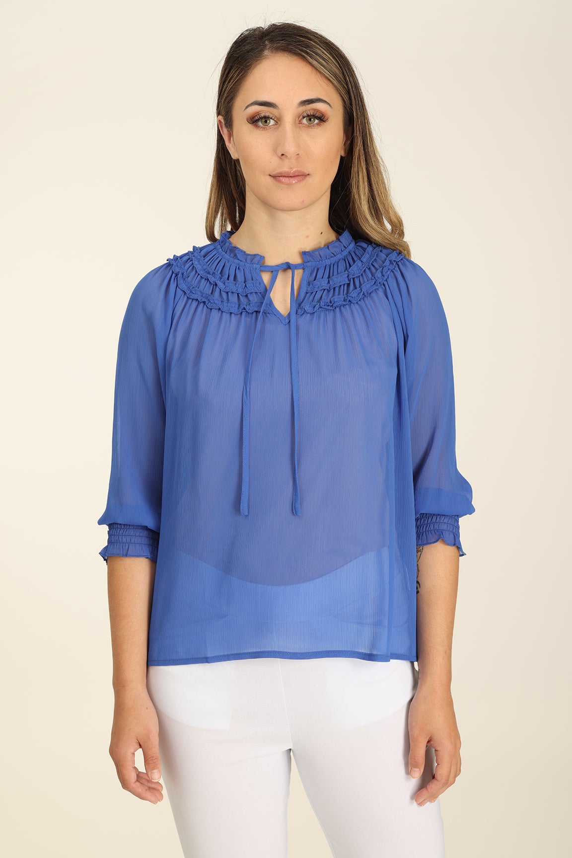 Plain Yoryu Chiffon Top in Blue | Caroline Eve