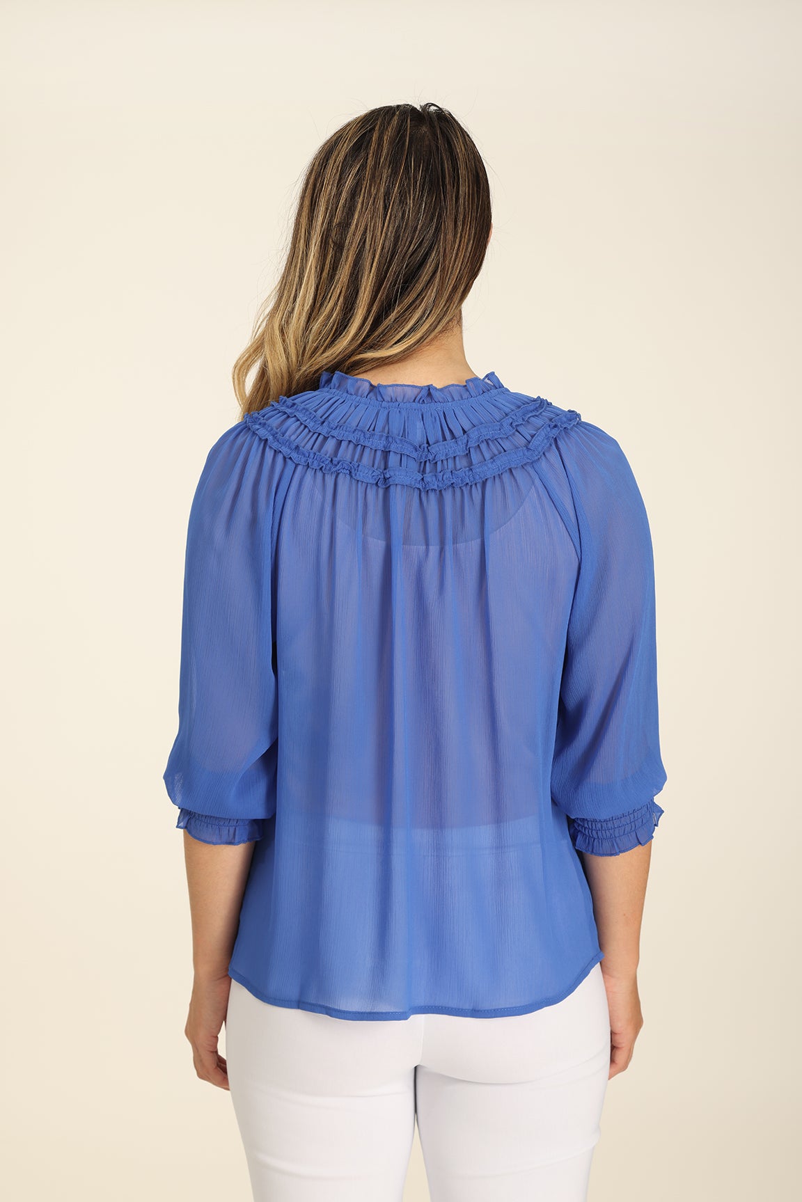 Plain Yoryu Chiffon Top in Blue | Caroline Eve