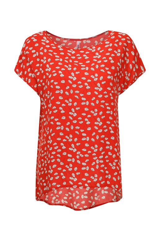 Printed Rayon Top Round Neck in Red | Caroline Eve