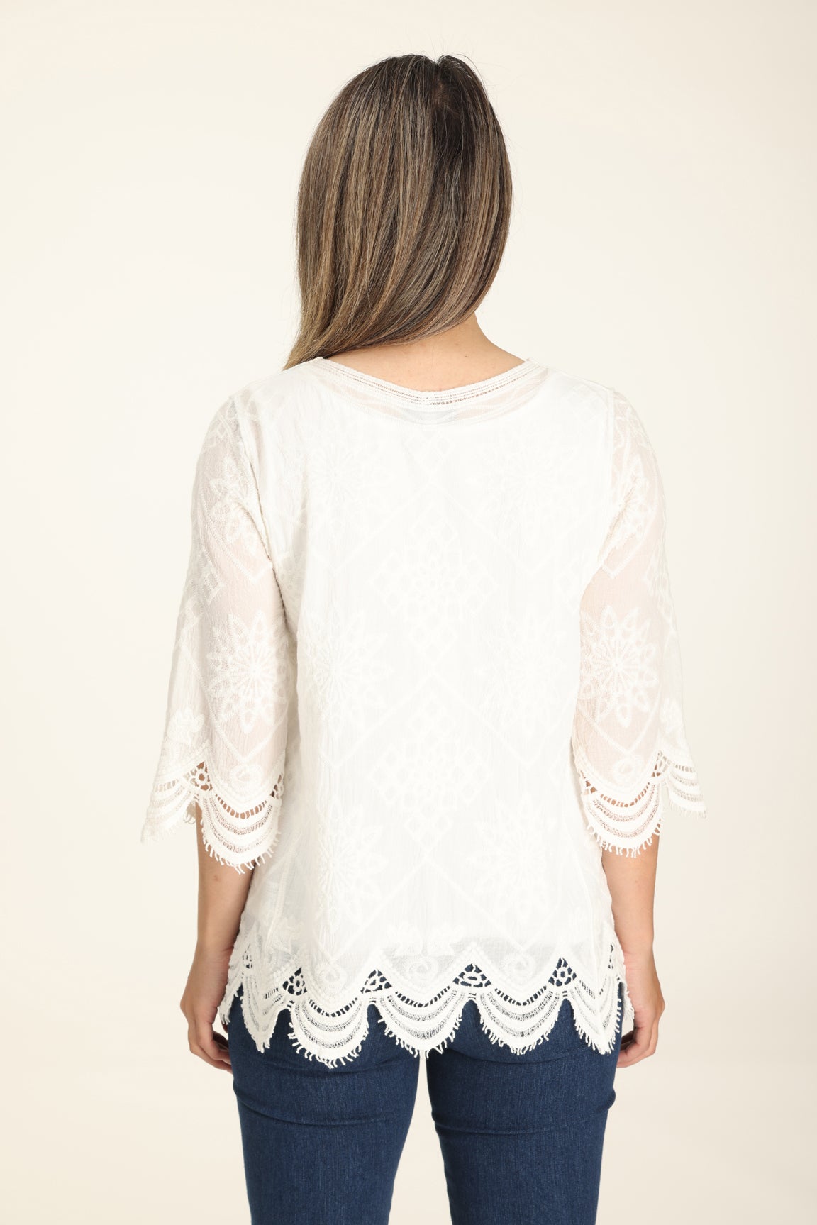 Lace Long Sleeve Top Offwhite