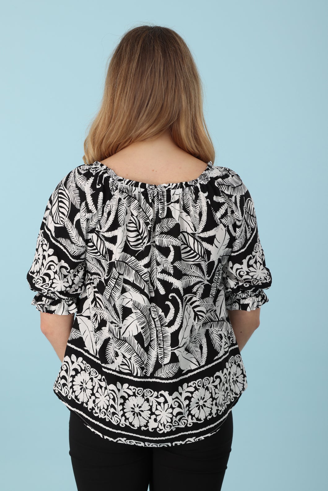 Printed Rayon Top in Black | Caroline Eve