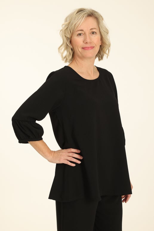 Soft Drape Tunic With Feature Sleeve in Black | Caroline Eve