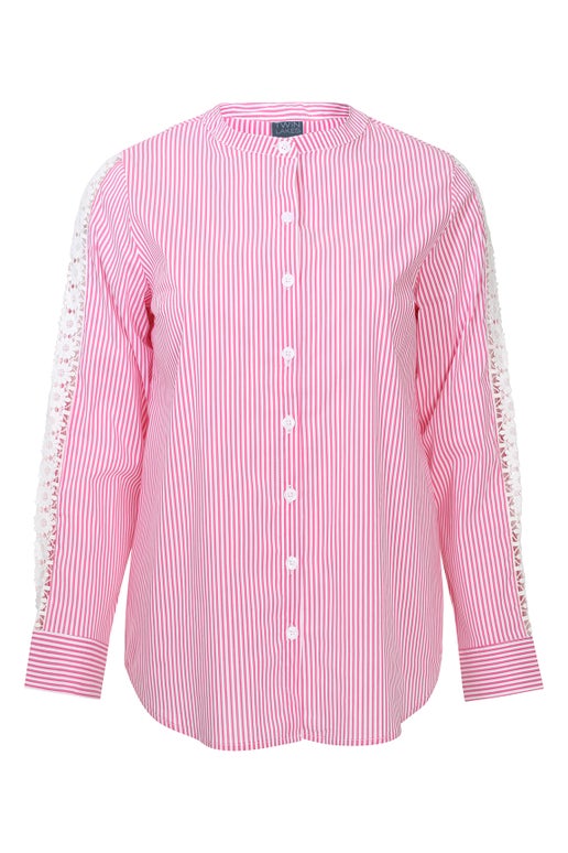 Cotton Rich Stripe Shirt in Berry | Caroline Eve