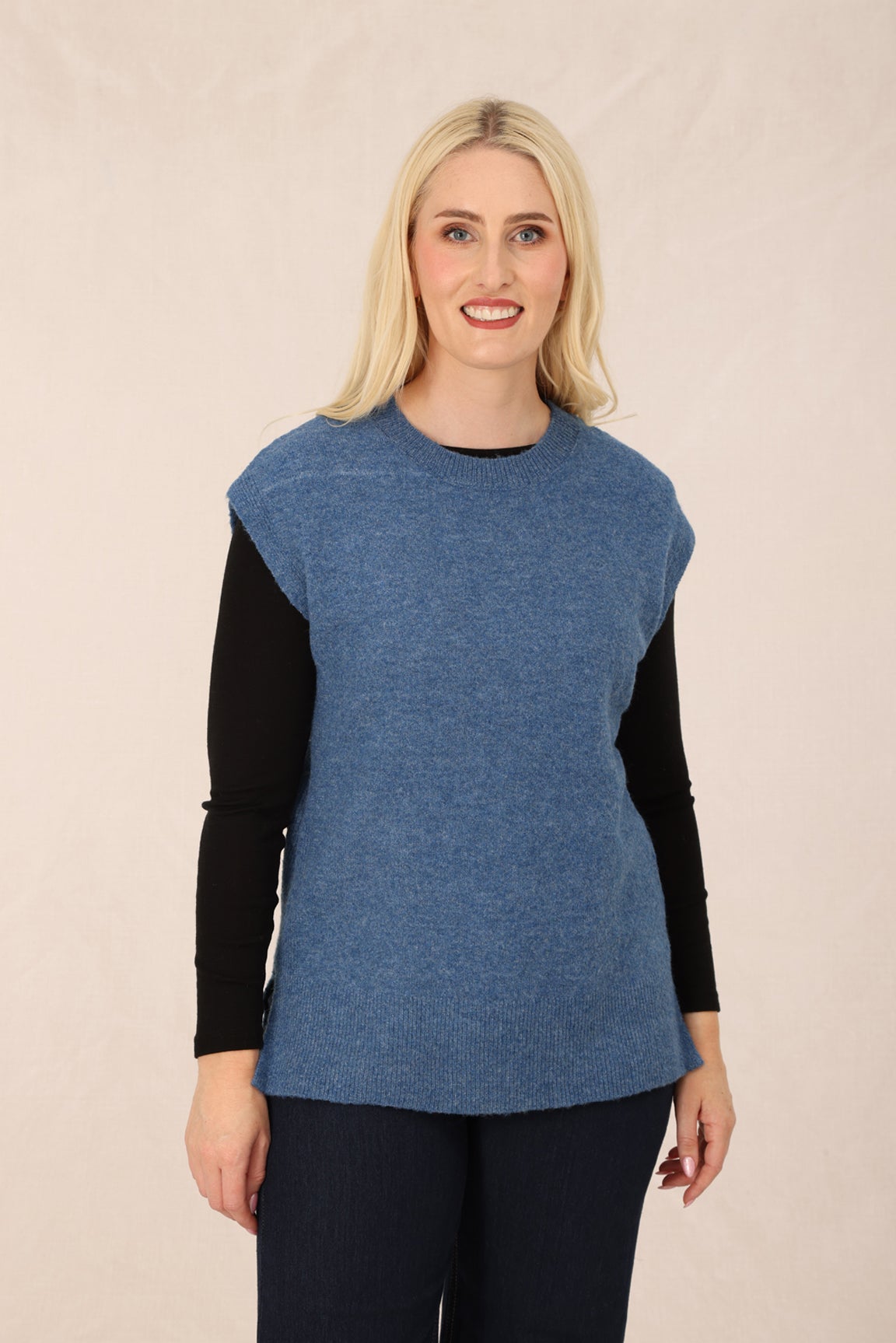 Faux Mohair Blend Vest in Blue | Caroline Eve