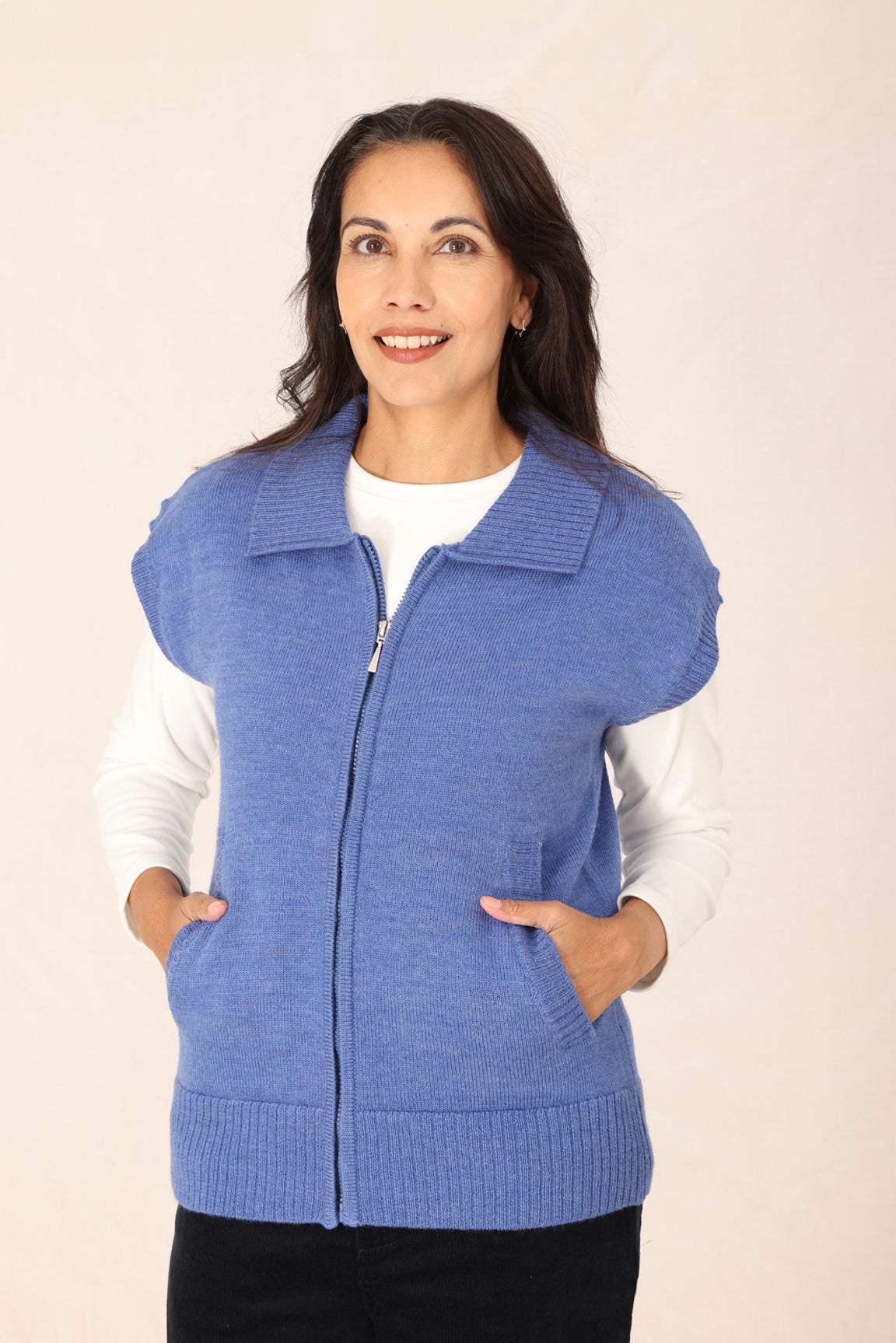 100% Worsted Wool Vest in Blue | Caroline Eve