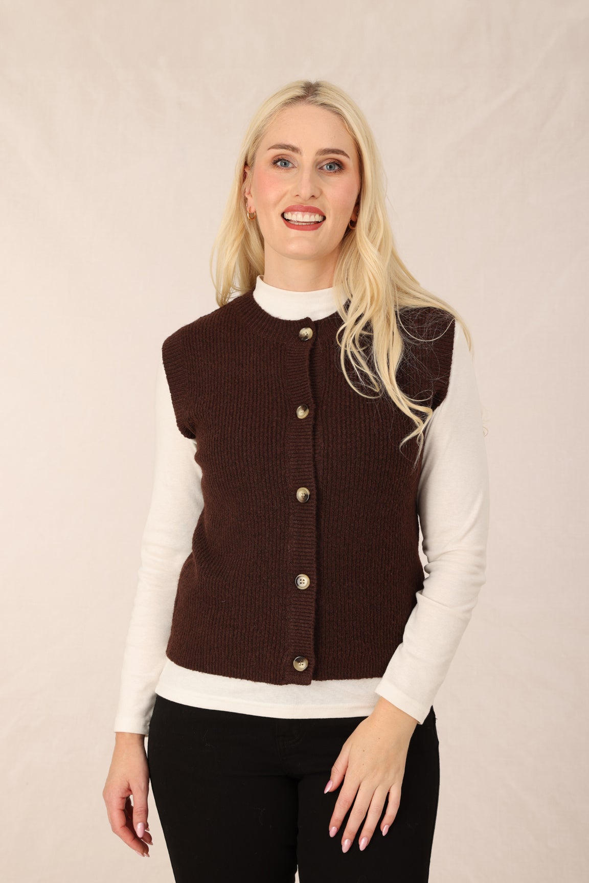 Poly Wool Blend Vest in Brown | Caroline Eve