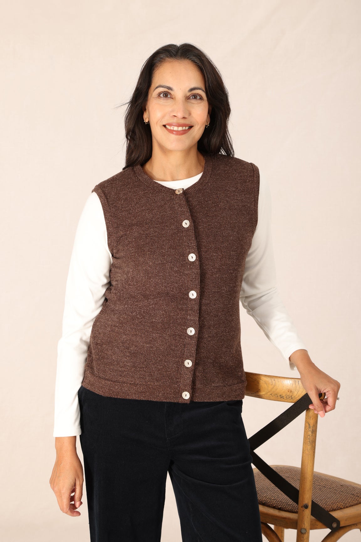 Brushed Rib Marle Vest in Brown | Caroline Eve