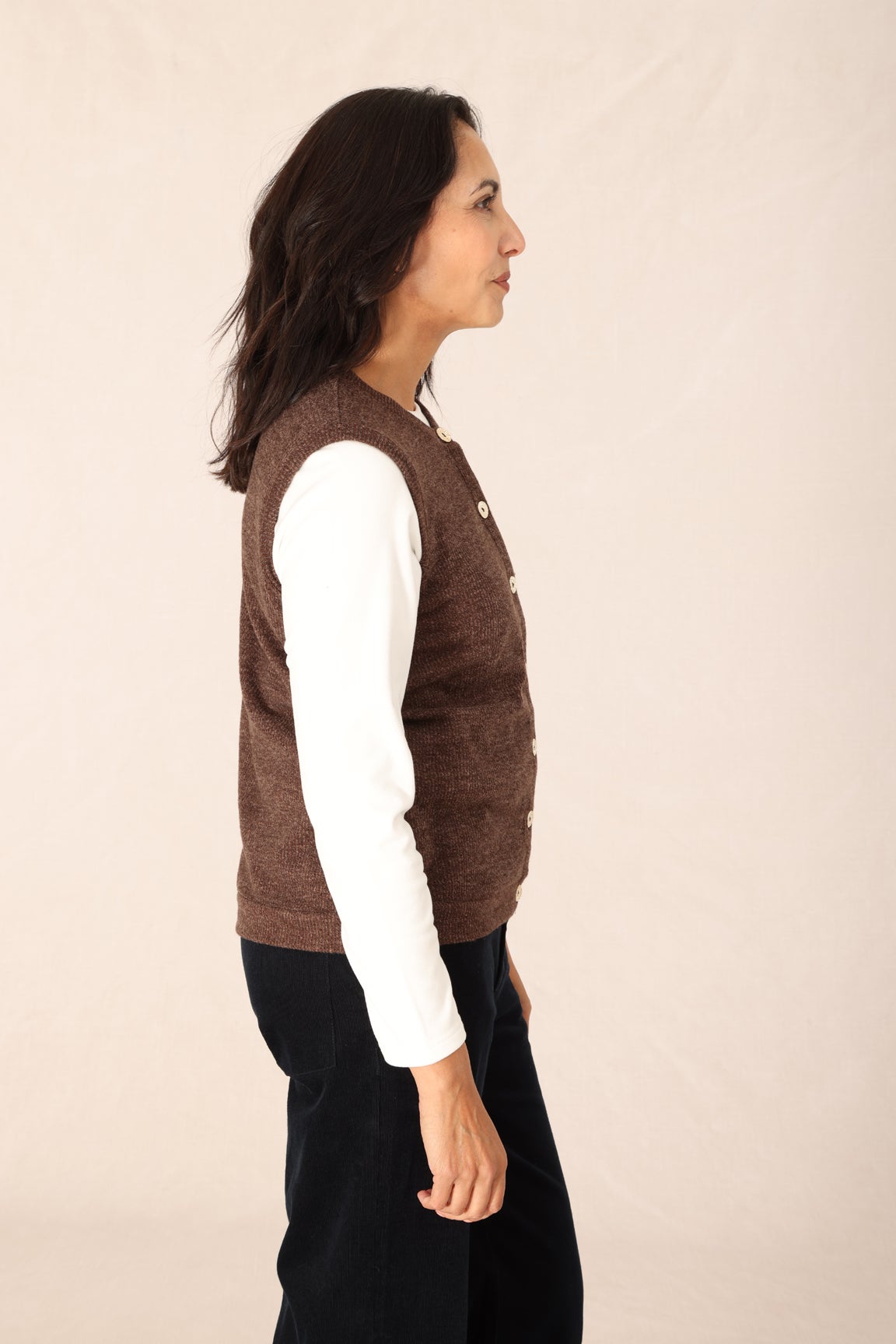 Brushed Rib Marle Vest in Brown | Caroline Eve