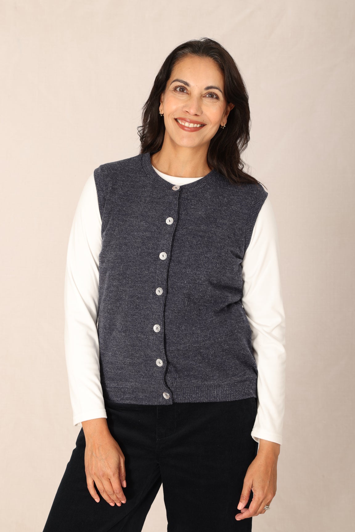 Brushed Rib Marle Vest in Blue | Caroline Eve