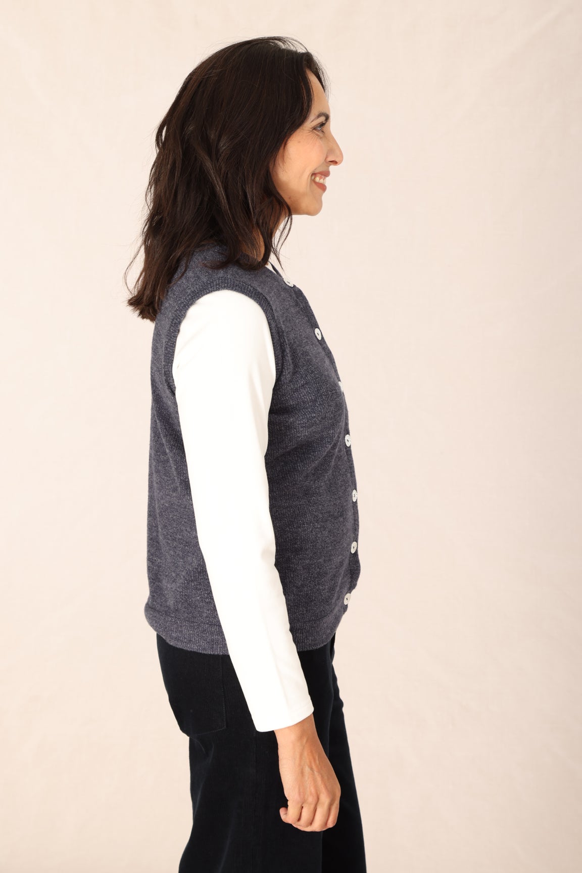 Brushed Rib Marle Vest in Blue | Caroline Eve