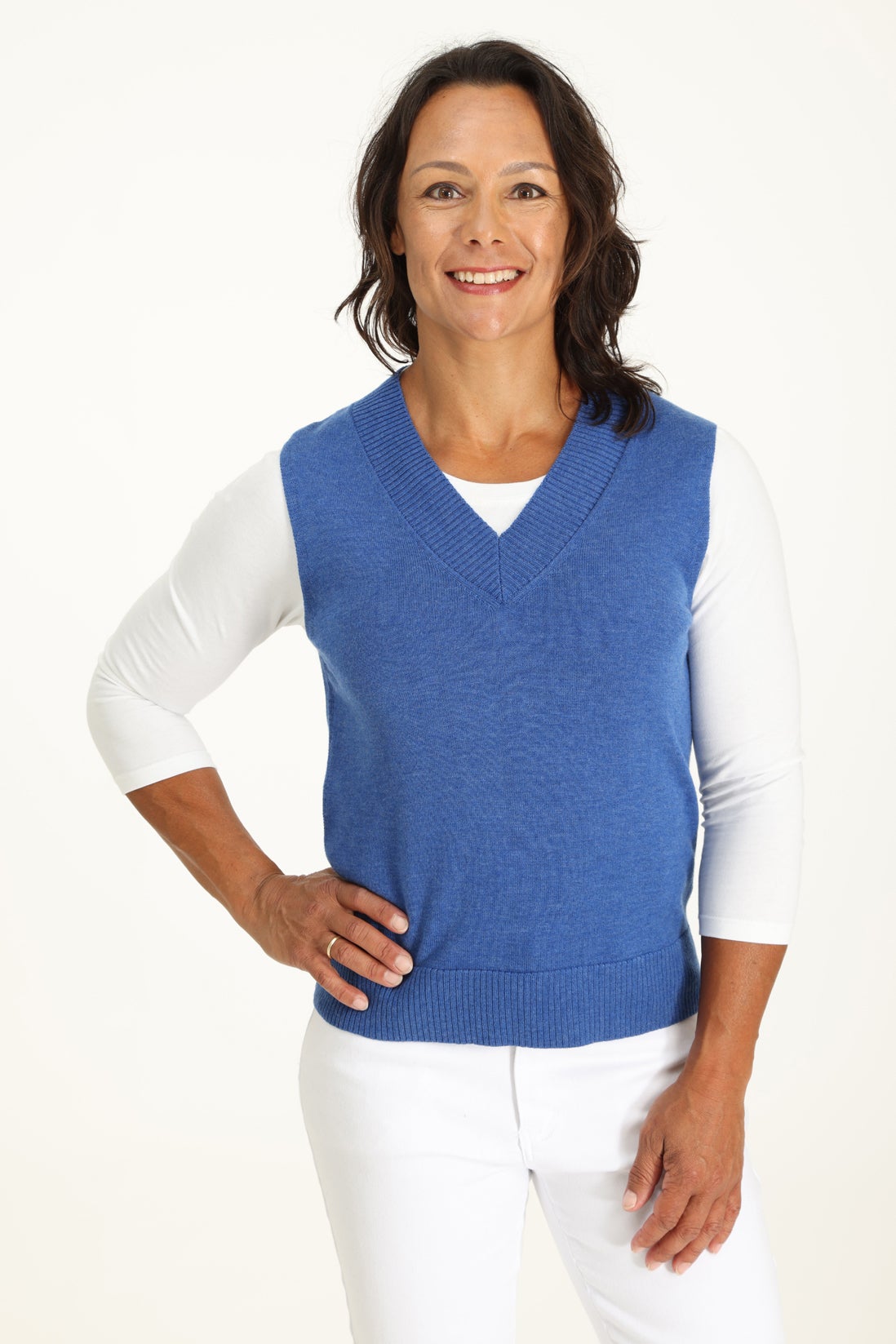Fine Cosy Knitwear Vest in Blue | Caroline Eve